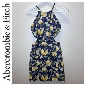 Abercrombie & Fitch 🍋 Linen Cutout Dress - Size Small - Blue/Yellow Lemon Print